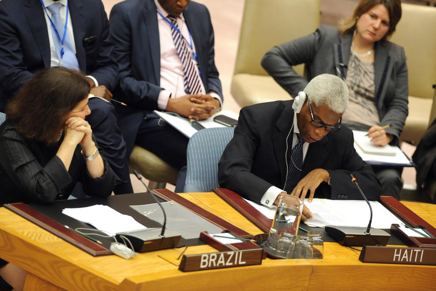 Jean Wesley Cazeau (front row, right), Permanent Representative of Haiti to the UN, addresses the Security Council debate on the UN Stabilization Mission in Haiti (MINUSTAH). Jean Wesley Cazeau (front row, right), Permanent Representative of Haiti to the UN, addresses the Security Council debate on the UN Stabilization Mission in Haiti (MINUSTAH).